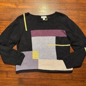 VTG 90s Geometric Colorblock Black Womens Sweater